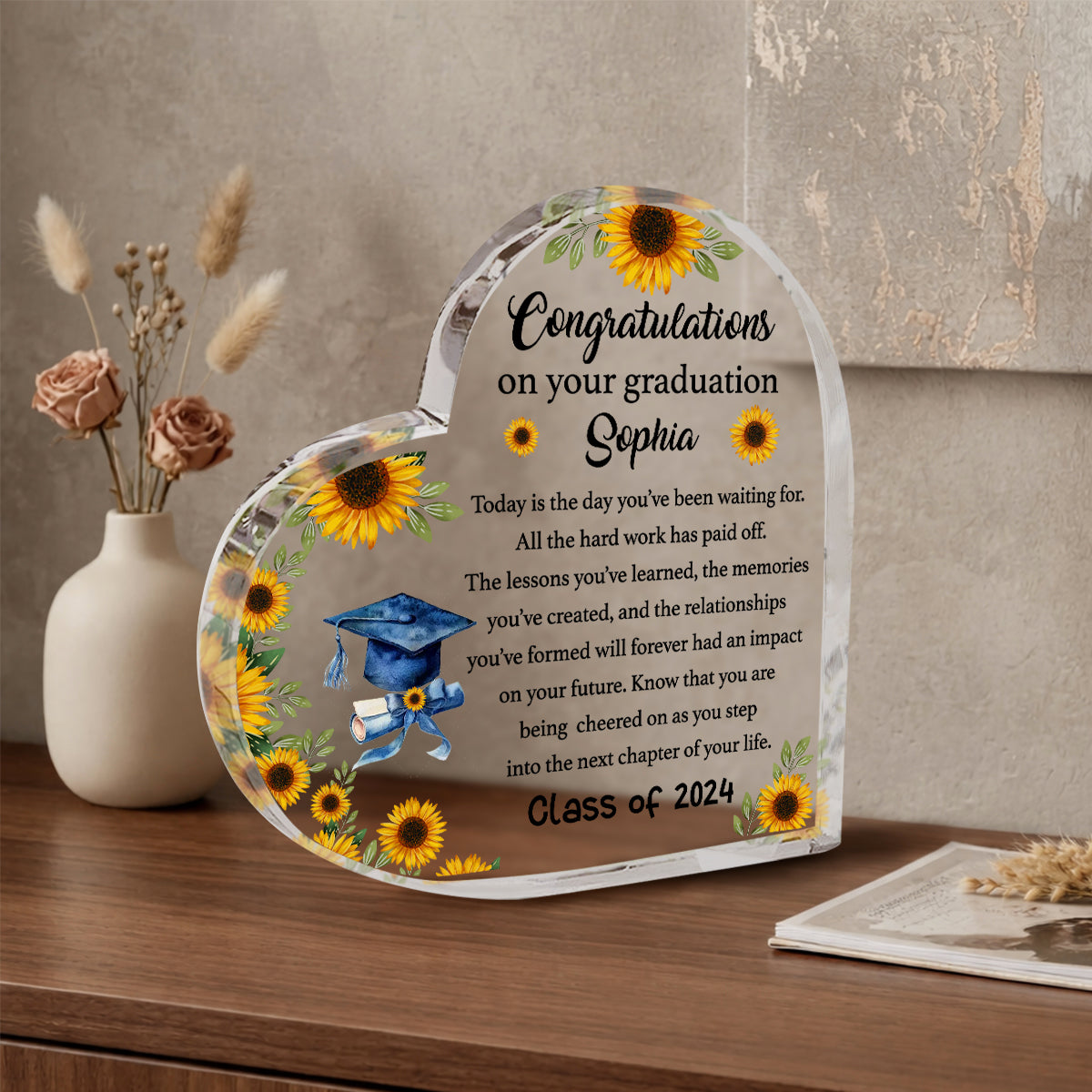 Custom Graduation Heart Acrylic Plaque – 2026 Graduation Gift For Her – College Graduation Gift