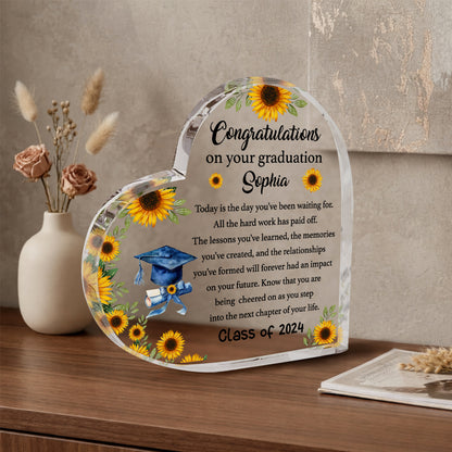Custom Graduation Heart Acrylic Plaque – 2026 Graduation Gift For Her – College Graduation Gift