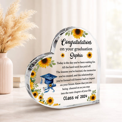 Custom Graduation Heart Acrylic Plaque – 2026 Graduation Gift For Her – College Graduation Gift