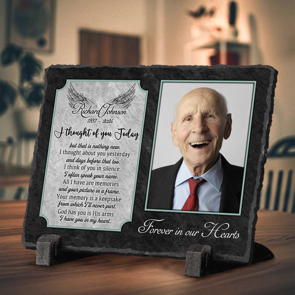 Custom Memory Plaque With Photo Stone – Dad’s Remembrance Gifts – I Thought Of You Today Poem