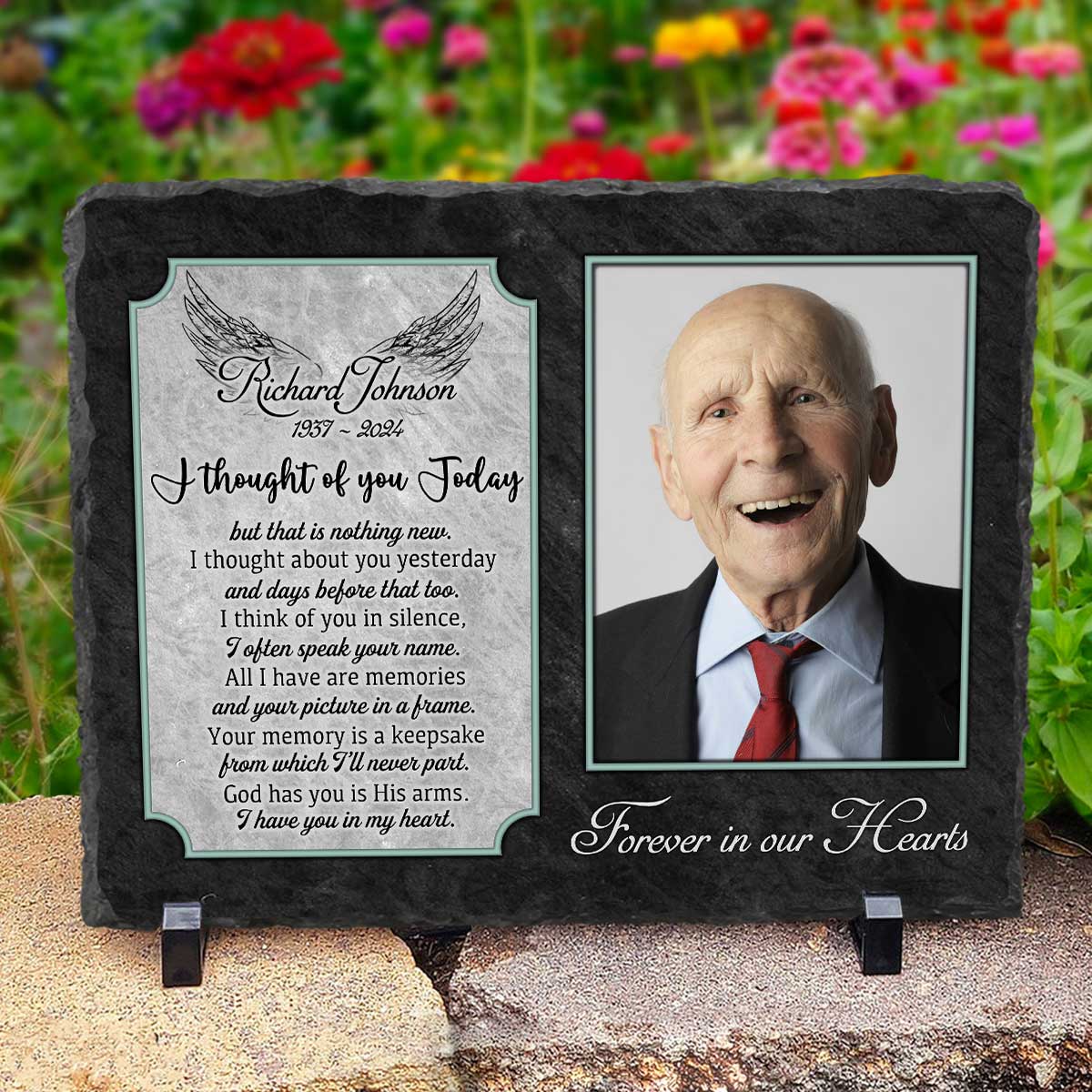 Custom Memory Plaque With Photo Stone – Dad’s Remembrance Gifts – I Thought Of You Today Poem