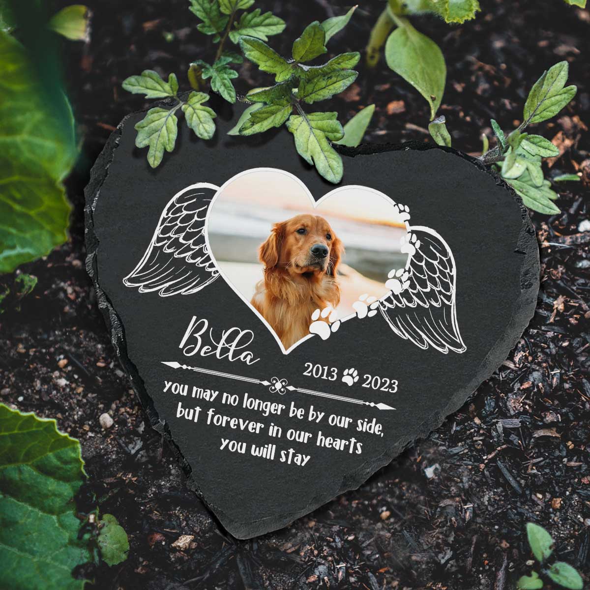 Custom No Longer By Our Side Pet Memorial Stone, Personalized Sympathy Gift For Loss Of Dog