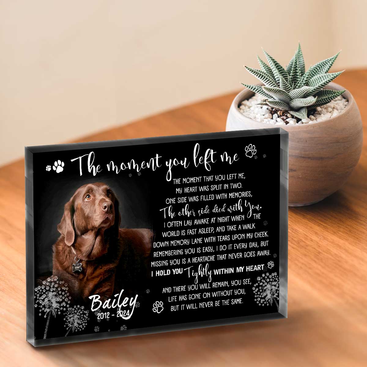 Dog Remembrance Plaque Personalized Photo - Custom Pet Memorial Gifts - Sympathy Gift For Loss Of Dog