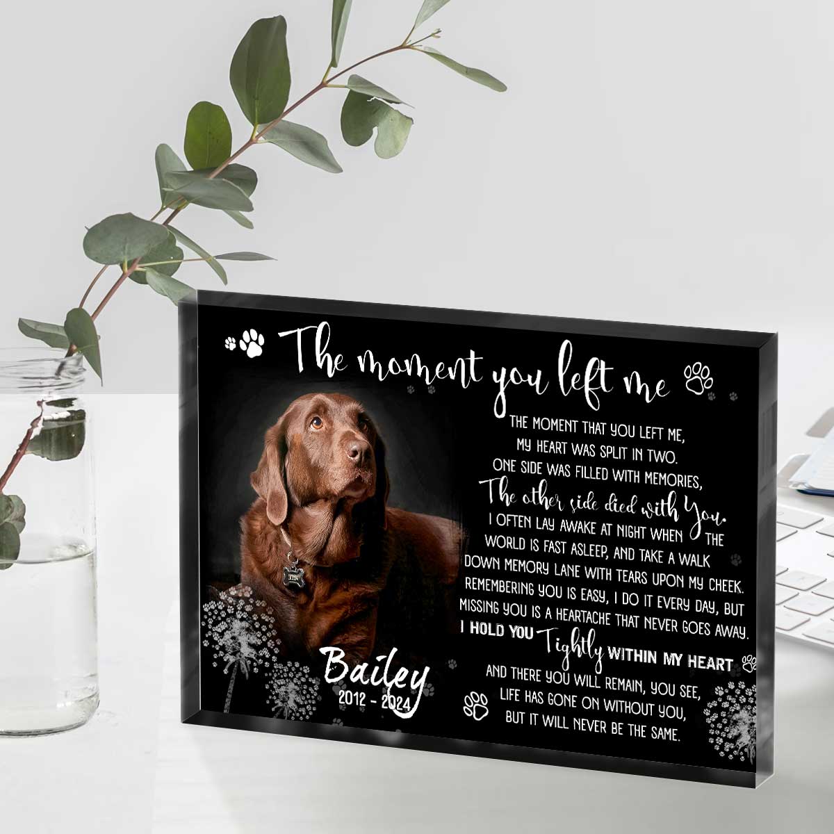 Dog Remembrance Plaque Personalized Photo - Custom Pet Memorial Gifts - Sympathy Gift For Loss Of Dog