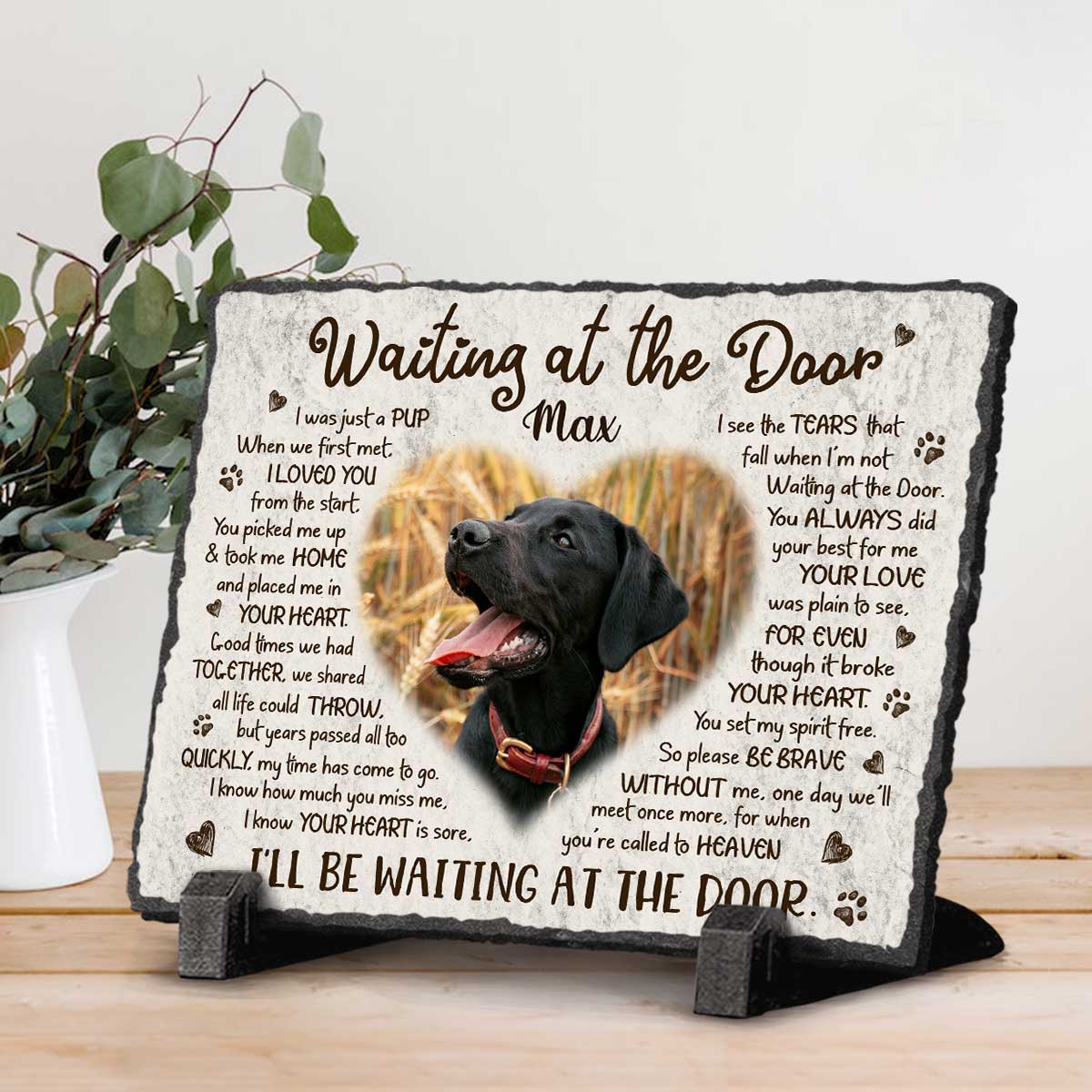 Personalised Pet Memorial Stones - Dog Death Gifts - Keepsake For Dogs - Waiting At The Door Stone Slate