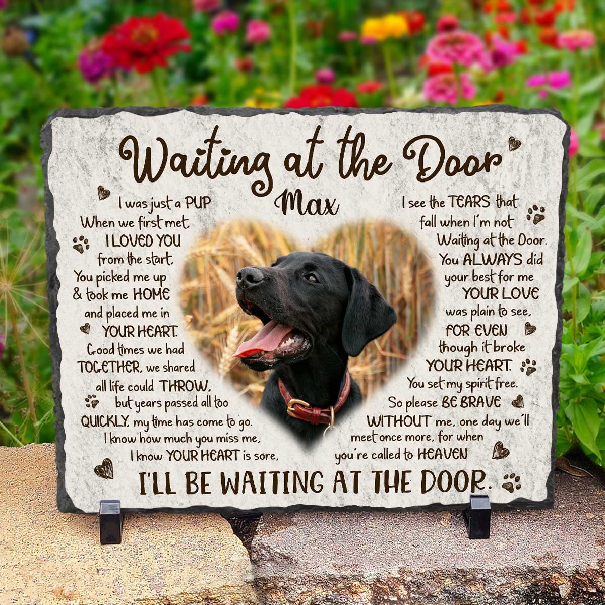 Personalised Pet Memorial Stones - Dog Death Gifts - Keepsake For Dogs - Waiting At The Door Stone Slate