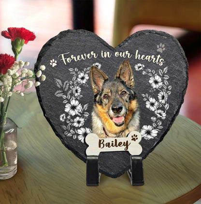 Personalized Dog Grave Marker - Dog Death Sympathy Gifts - Pet Remembrance Gifts - Forever In Our Hearts Stone Slate