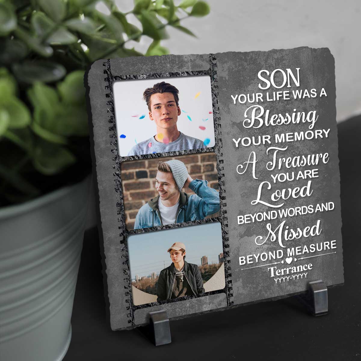 Son Your Life Was A Blessing Custom Memorial Photo Stone Slate, Personalized Son Remembrance Gifts, In Memory Of Son Gifts