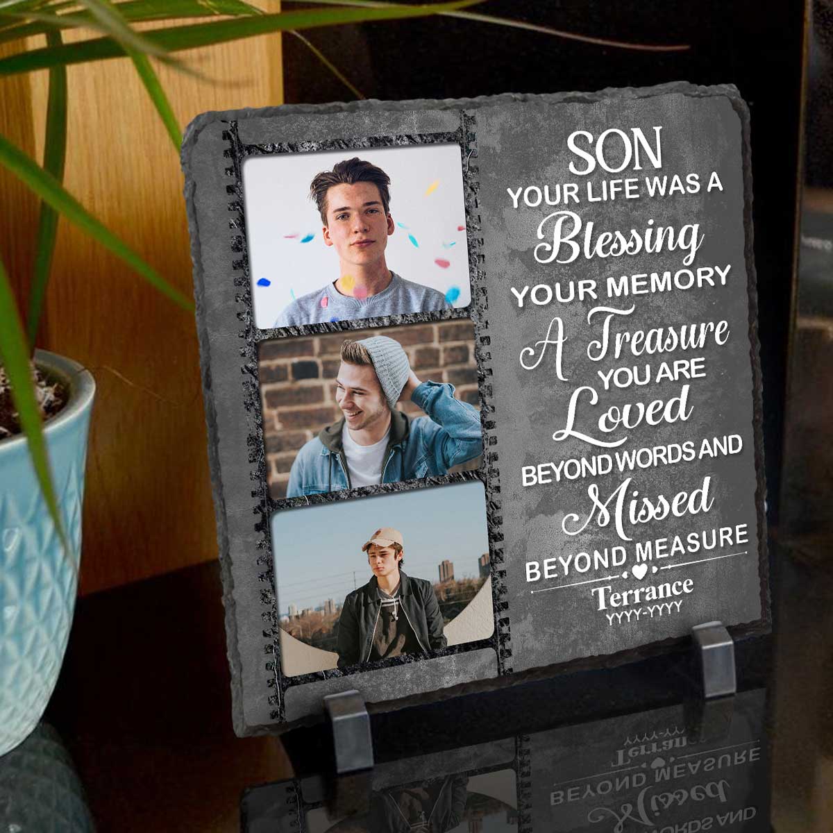 Son Your Life Was A Blessing Custom Memorial Photo Stone Slate, Personalized Son Remembrance Gifts, In Memory Of Son Gifts