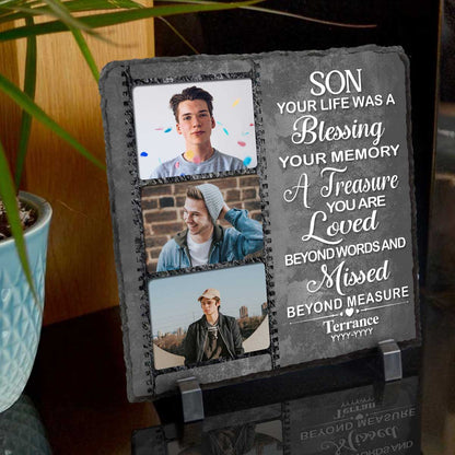 Son Your Life Was A Blessing Custom Memorial Photo Stone Slate, Personalized Son Remembrance Gifts, In Memory Of Son Gifts