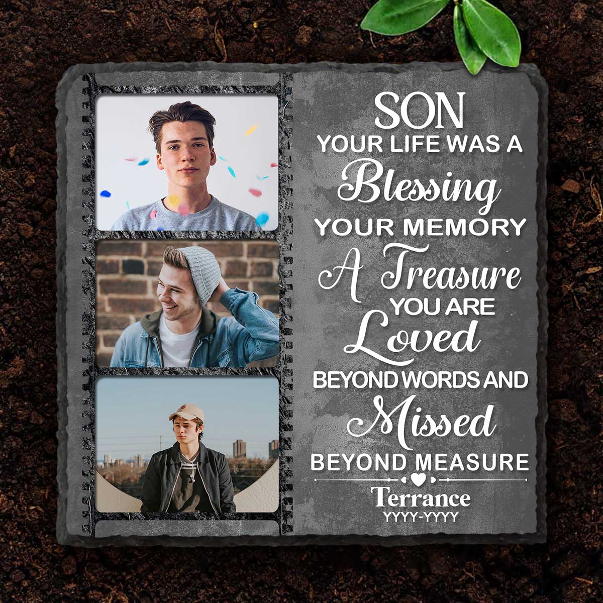 Son Your Life Was A Blessing Custom Memorial Photo Stone Slate, Personalized Son Remembrance Gifts, In Memory Of Son Gifts