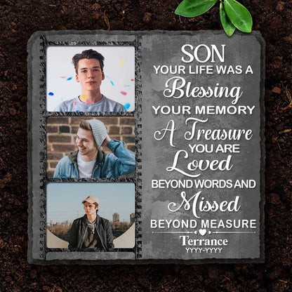 Son Your Life Was A Blessing Custom Memorial Photo Stone Slate, Personalized Son Remembrance Gifts, In Memory Of Son Gifts