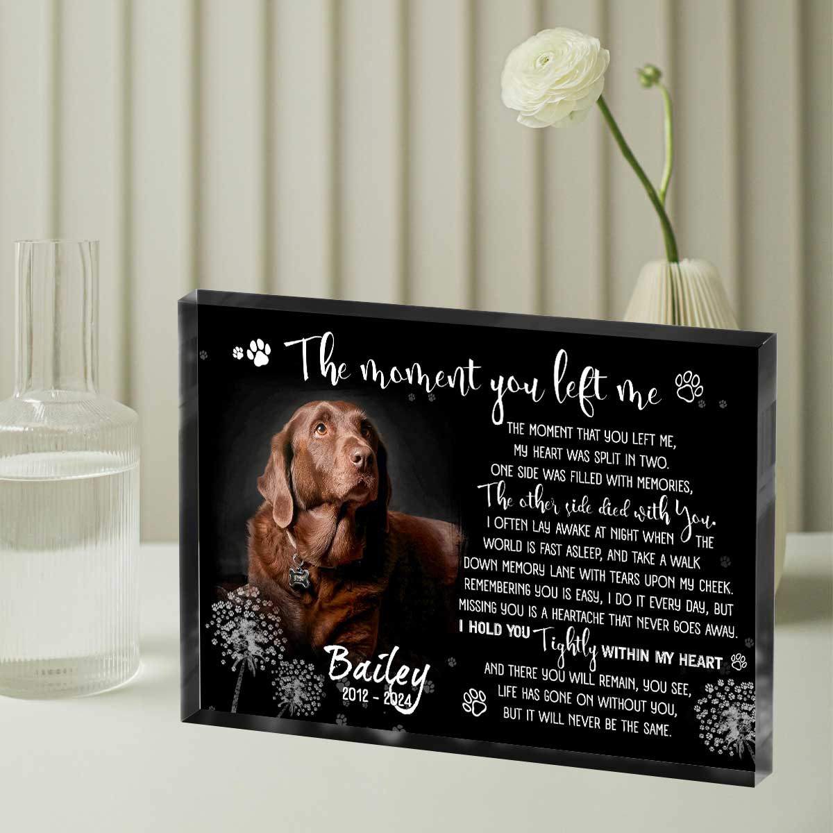 Dog Remembrance Plaque Personalized Photo - Custom Pet Memorial Gifts - Sympathy Gift For Loss Of Dog