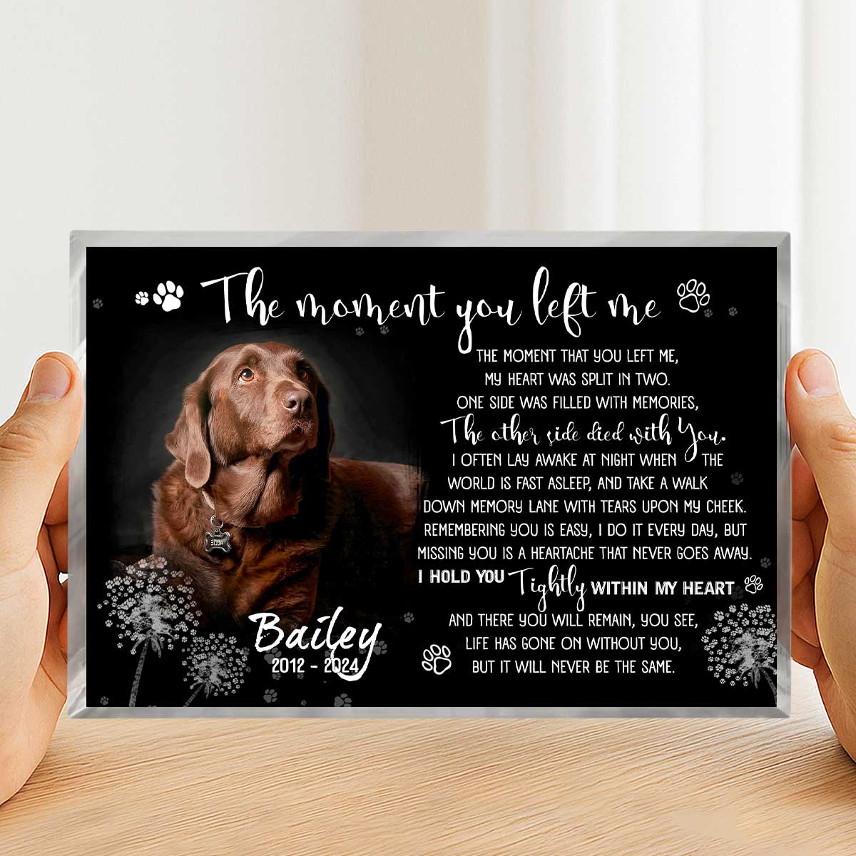 Dog Remembrance Plaque Personalized Photo - Custom Pet Memorial Gifts - Sympathy Gift For Loss Of Dog