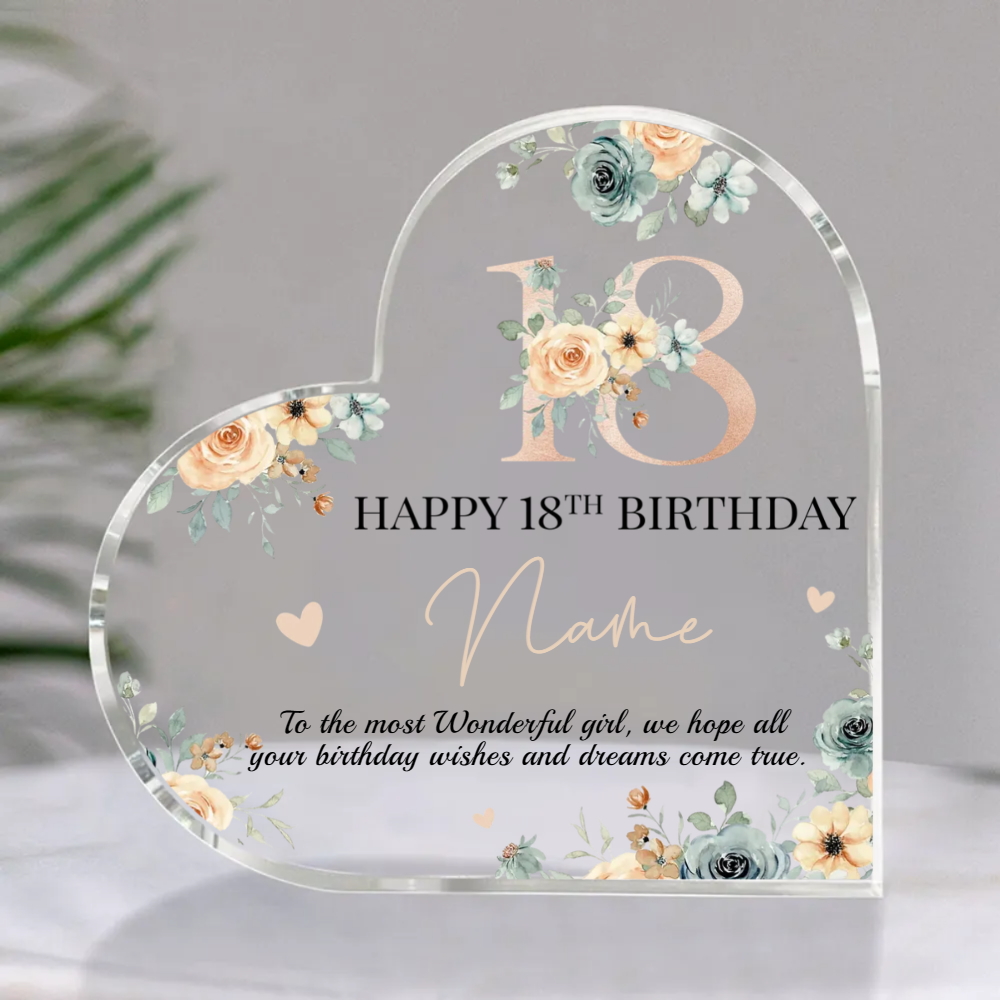 Personalized Happy 18th Birthday Heart Acrylic Plaque -18th Birthday Gift For Daughter Friends – 18 Years Old Keepsake Gifts