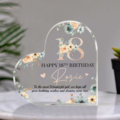 Personalized Happy 18th Birthday Heart Acrylic Plaque -18th Birthday Gift For Daughter Friends – 18 Years Old Keepsake Gifts