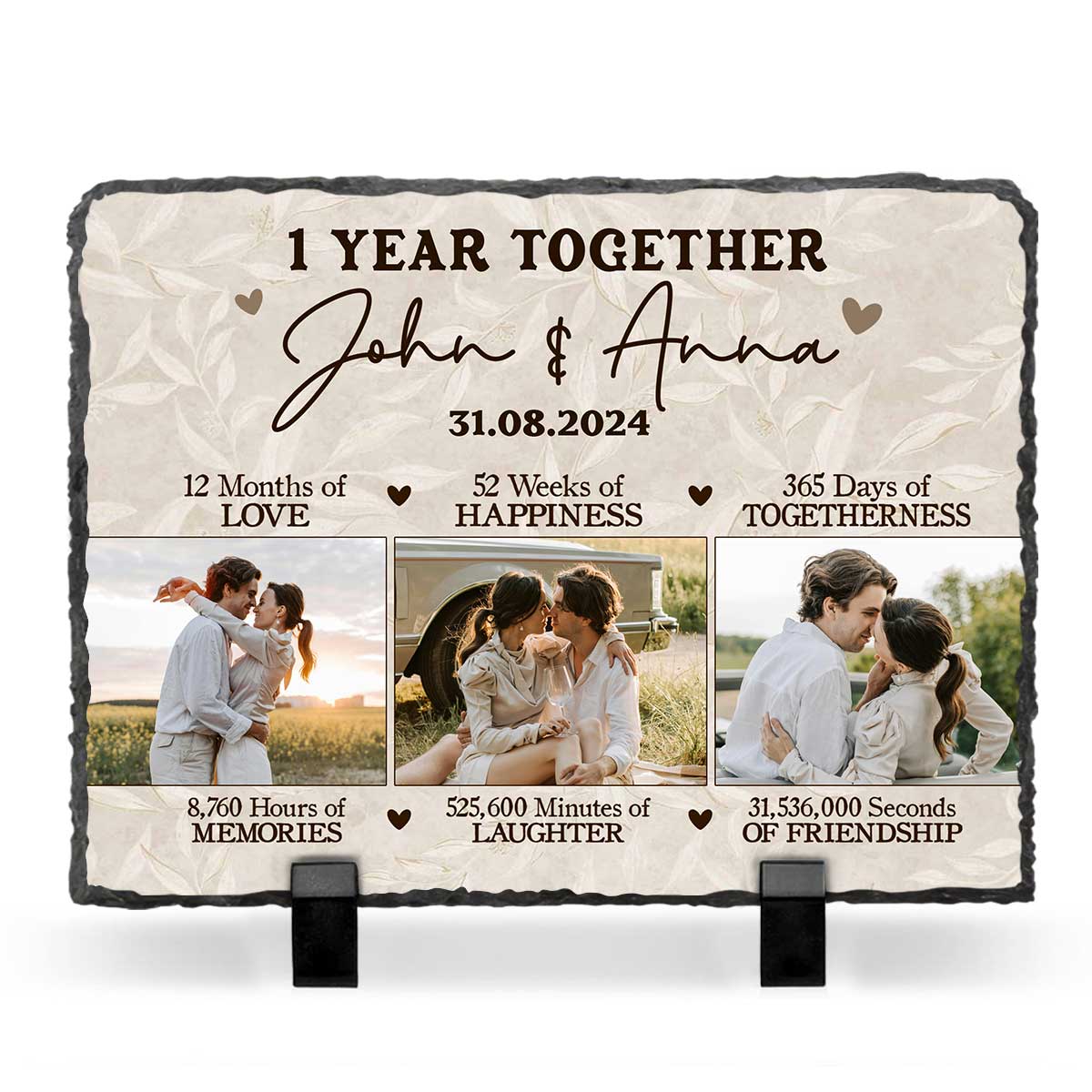 Personalized First Wedding Anniversary Rock Slate With Photo – Custom 1st Anniversary Gift For Him For Her - 1 Year Together Keepsake