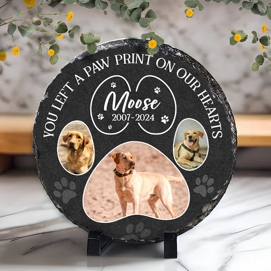 Engraved Paw Prints on Our Hearts – Personalized Photo Dog Memorial Stone – Gift For Pet Loss – Cat Dog Loss Gift
