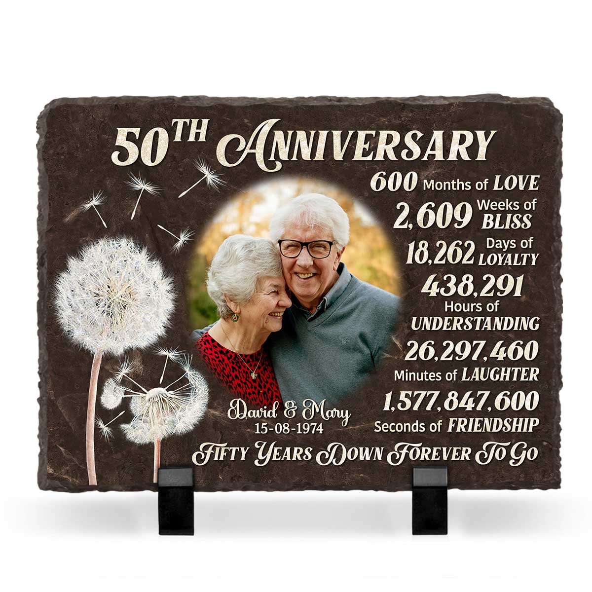 Personalized 50th Anniversary Photo Slate – 50th Wedding Anniversary Gifts For Parents - Fifty Years Down Forever To Go Stone Plaque