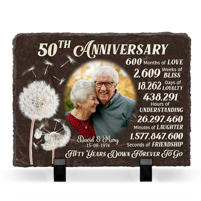 Personalized 50th Anniversary Photo Slate – 50th Wedding Anniversary Gifts For Parents - Fifty Years Down Forever To Go Stone Plaque