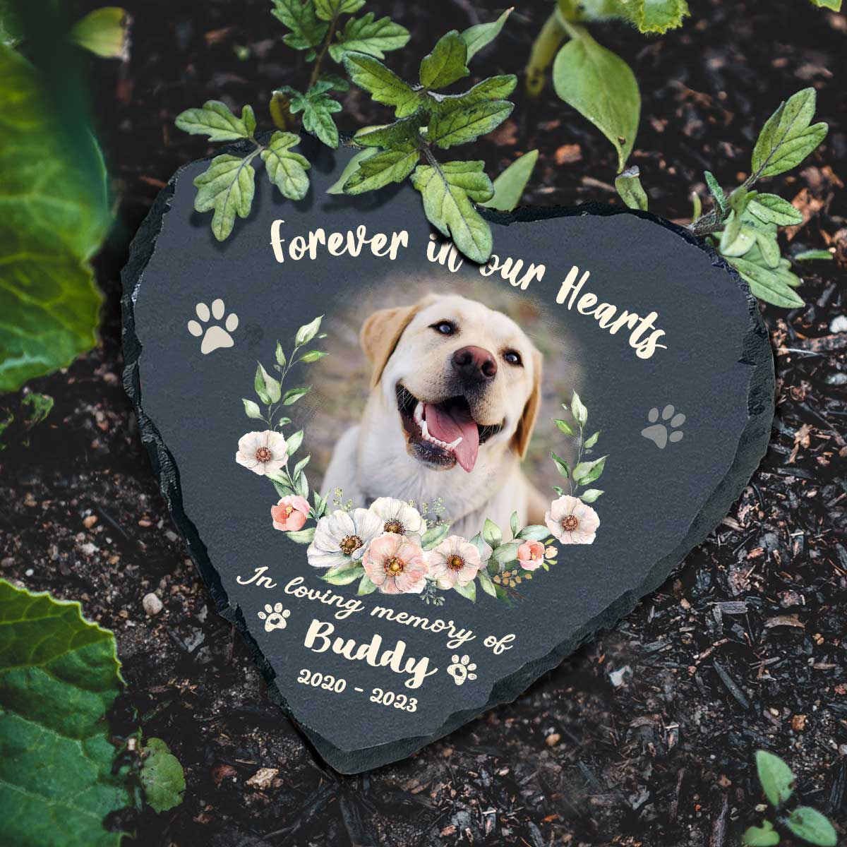Forever In Our Hearts Personalized Dog Memorial Stone, Custom Photo Pet Memorial Stone, Dog Passed Away Gifts