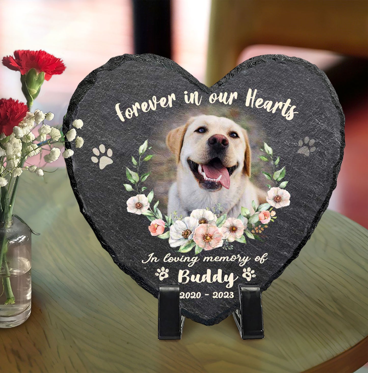 Forever In Our Hearts Personalized Dog Memorial Stone, Custom Photo Pet Memorial Stone, Dog Passed Away Gifts