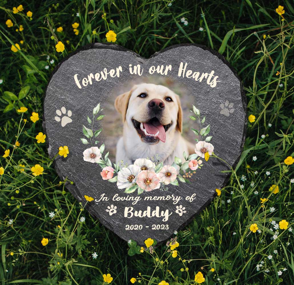 Forever In Our Hearts Personalized Dog Memorial Stone, Custom Photo Pet Memorial Stone, Dog Passed Away Gifts