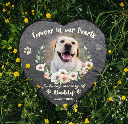 Forever In Our Hearts Personalized Dog Memorial Stone, Custom Photo Pet Memorial Stone, Dog Passed Away Gifts