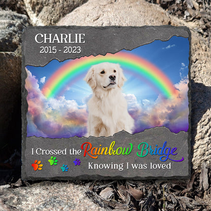 I Crossed The Rainbow Bridge – Custom Dog Memorial Photo Slate Stone – Pet Loss Gifts
