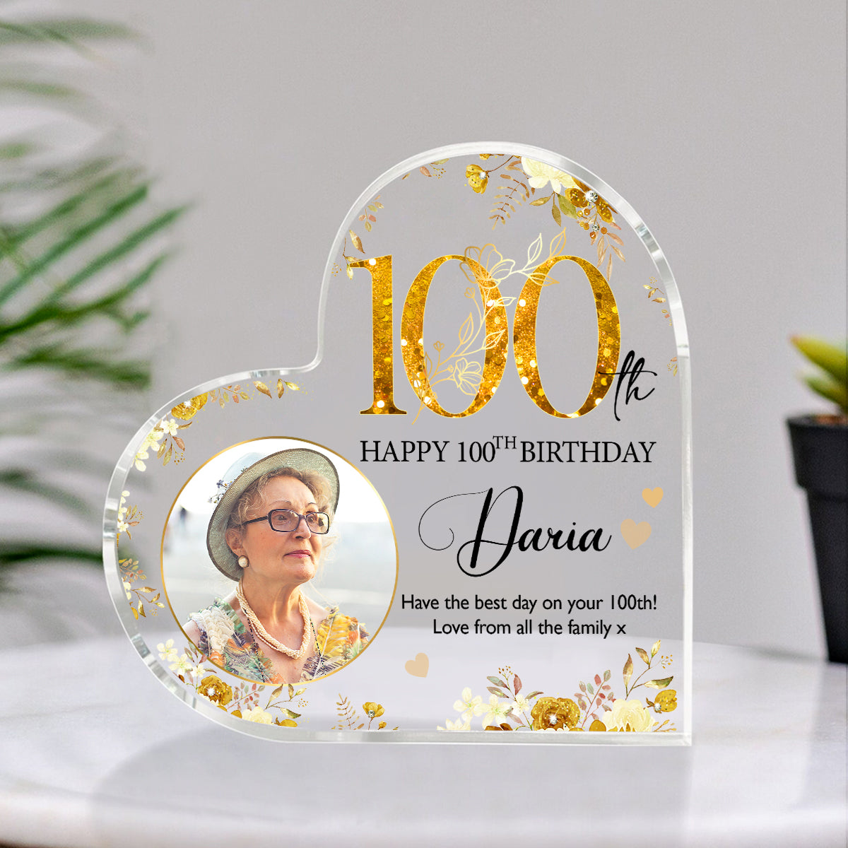 Personalized 100th Birthday Acrylic Plaque – 100th Birthday Gift - Custom 100th Birthday Keepsake Gift For Grandma