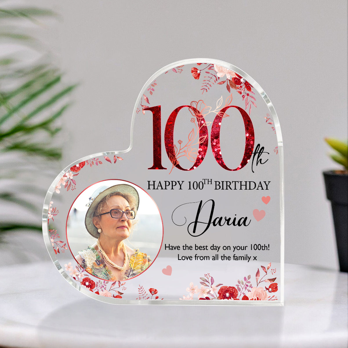 Personalized 100th Birthday Acrylic Plaque – 100th Birthday Gift - Custom 100th Birthday Keepsake Gift For Grandma