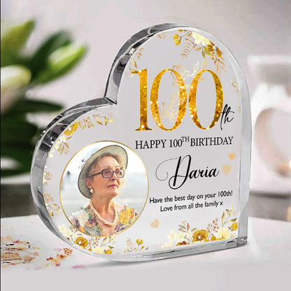 Personalized 100th Birthday Acrylic Plaque – 100th Birthday Gift - Custom 100th Birthday Keepsake Gift For Grandma