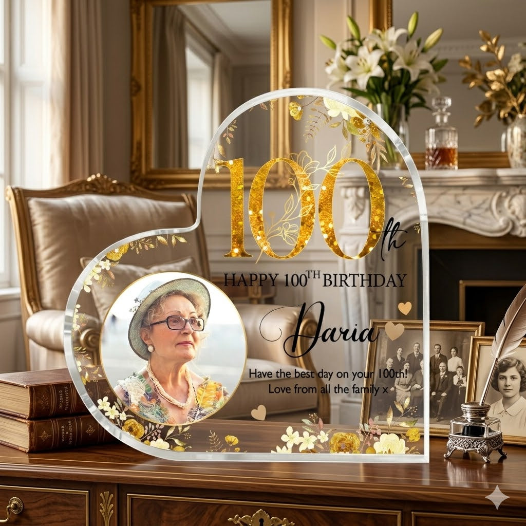 Personalized 100th Birthday Acrylic Plaque – 100th Birthday Gift - Custom 100th Birthday Keepsake Gift For Grandma