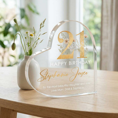 Personalized 21st Birthday Gift Heart Plaque – Custom 21 Birthday Keepsake Gift – 21st Birthday Gift For Her