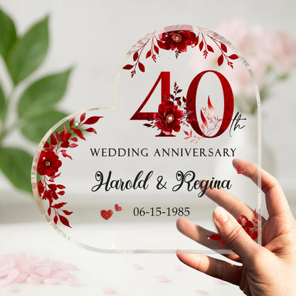 Personalized 40th Wedding Anniversary Gift - Ruby Anniversary Acrylic Plaque for Parents - Custom 40 Year Anniversary Photo Keepsake for Couple