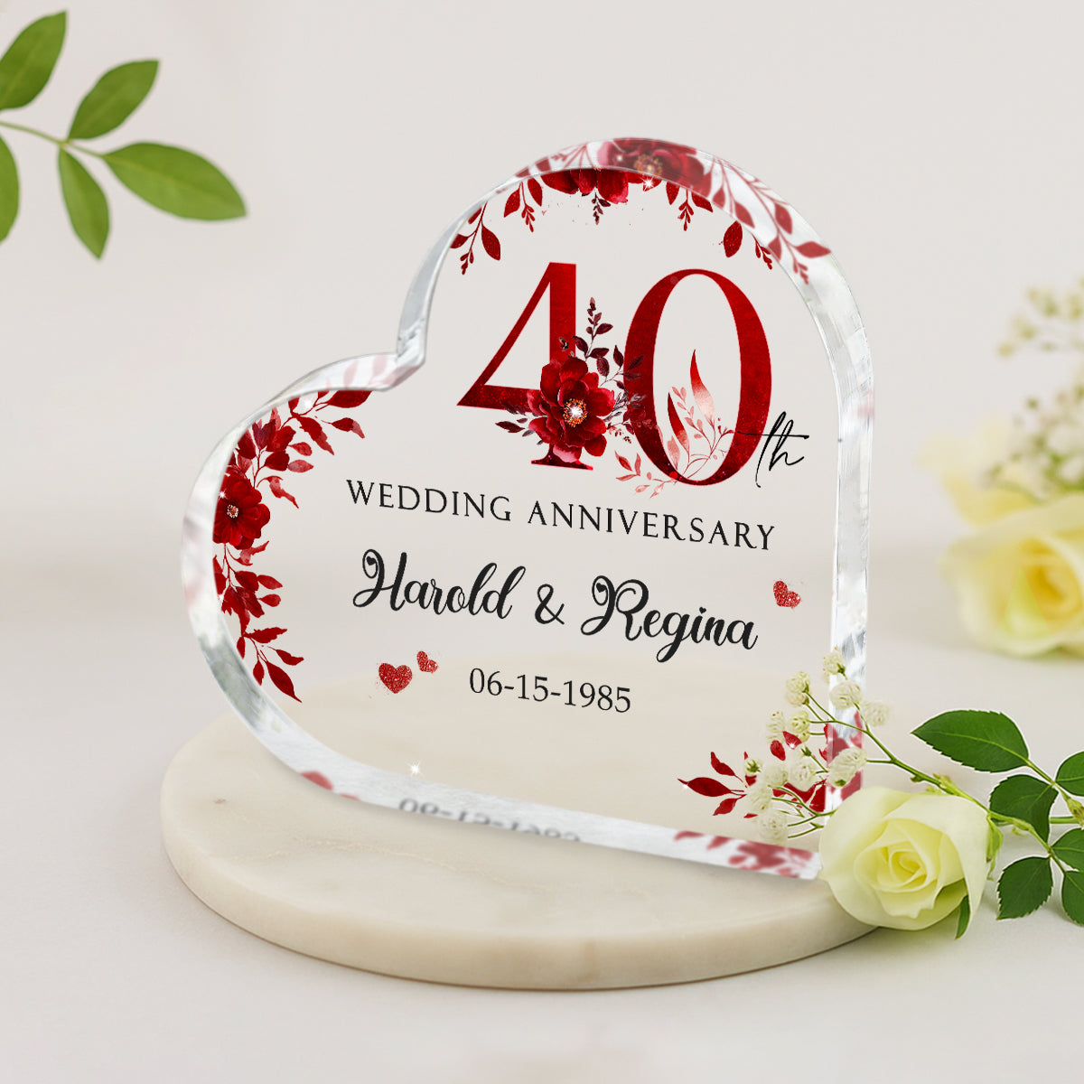 Personalized 40th Wedding Anniversary Gift - Ruby Anniversary Acrylic Plaque for Parents - Custom 40 Year Anniversary Photo Keepsake for Couple