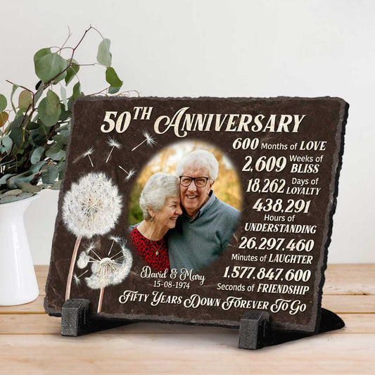 Personalized 50th Anniversary Photo Slate – 50th Wedding Anniversary Gifts For Parents - Fifty Years Down Forever To Go Stone Plaque