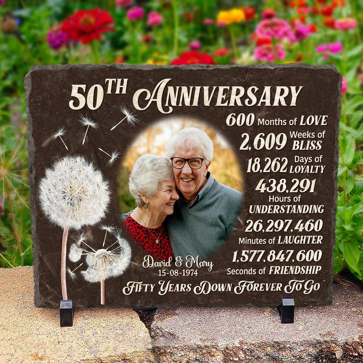 Personalized 50th Anniversary Photo Slate – 50th Wedding Anniversary Gifts For Parents - Fifty Years Down Forever To Go Stone Plaque