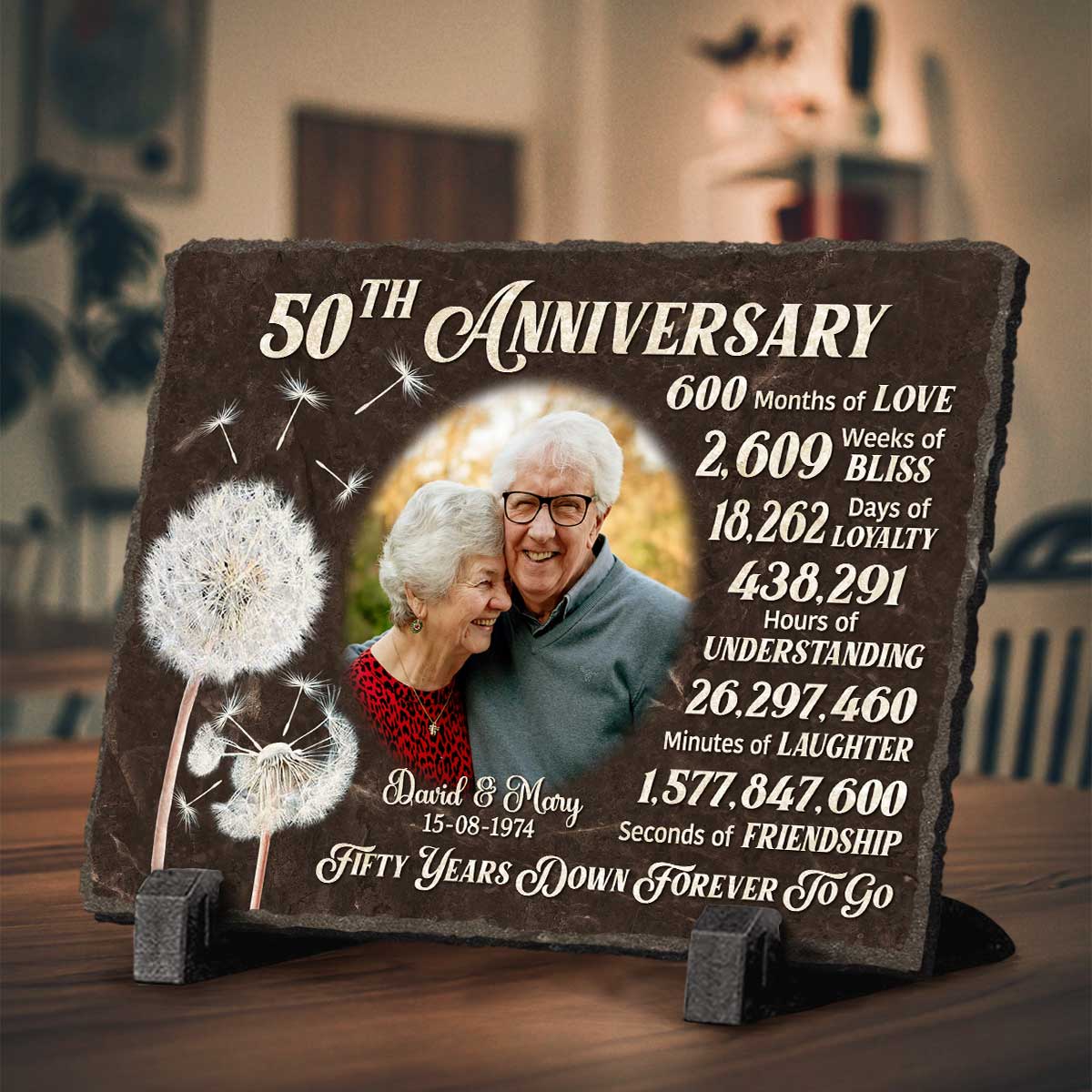 Personalized 50th Anniversary Photo Slate – 50th Wedding Anniversary Gifts For Parents - Fifty Years Down Forever To Go Stone Plaque