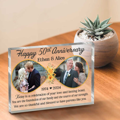 Personalized 50th Wedding Anniversary Double Picture Acrylic Plaque – Golden Anniversary Decorations For Parent – 50 Years Anniversary Gifts