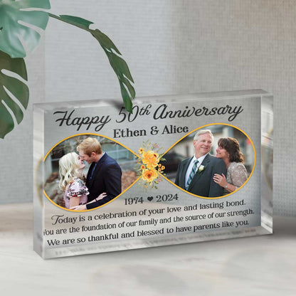 Personalized 50th Wedding Anniversary Double Picture Acrylic Plaque – Golden Anniversary Decorations For Parent – 50 Years Anniversary Gifts