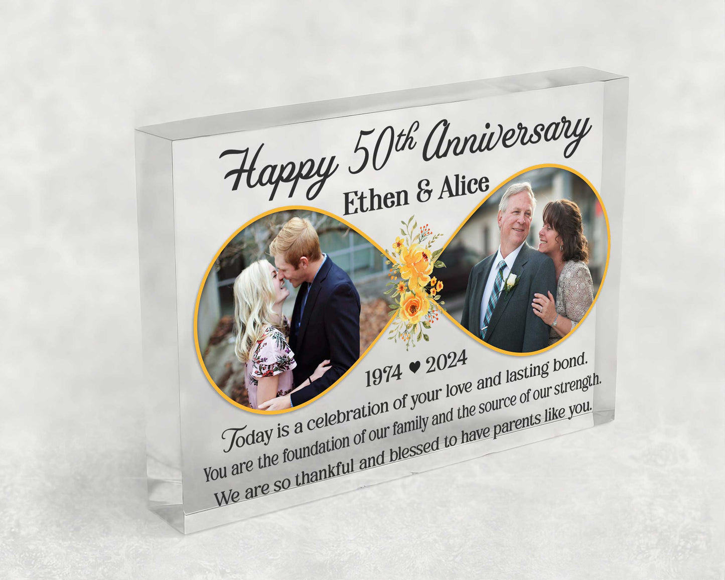 Personalized 50th Wedding Anniversary Double Picture Acrylic Plaque – Golden Anniversary Decorations For Parent – 50 Years Anniversary Gifts