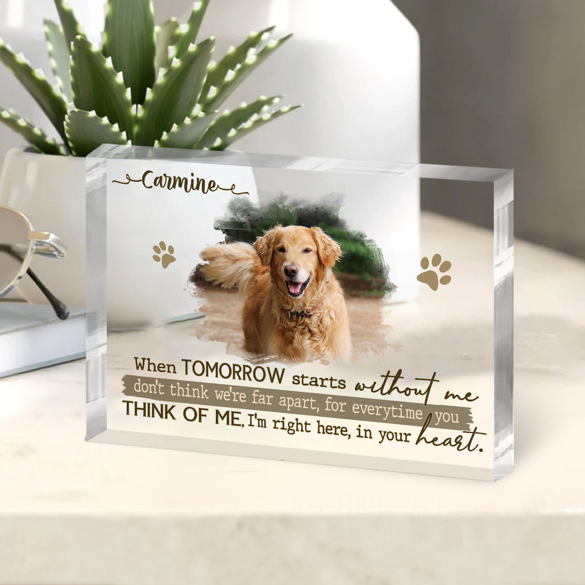 Personalized Dog Remembrance Plaque – Pet Acrylic Photo Block For Loss Of Dogs – Pet Memorial Gift – When Tomorrow Starts Without Me