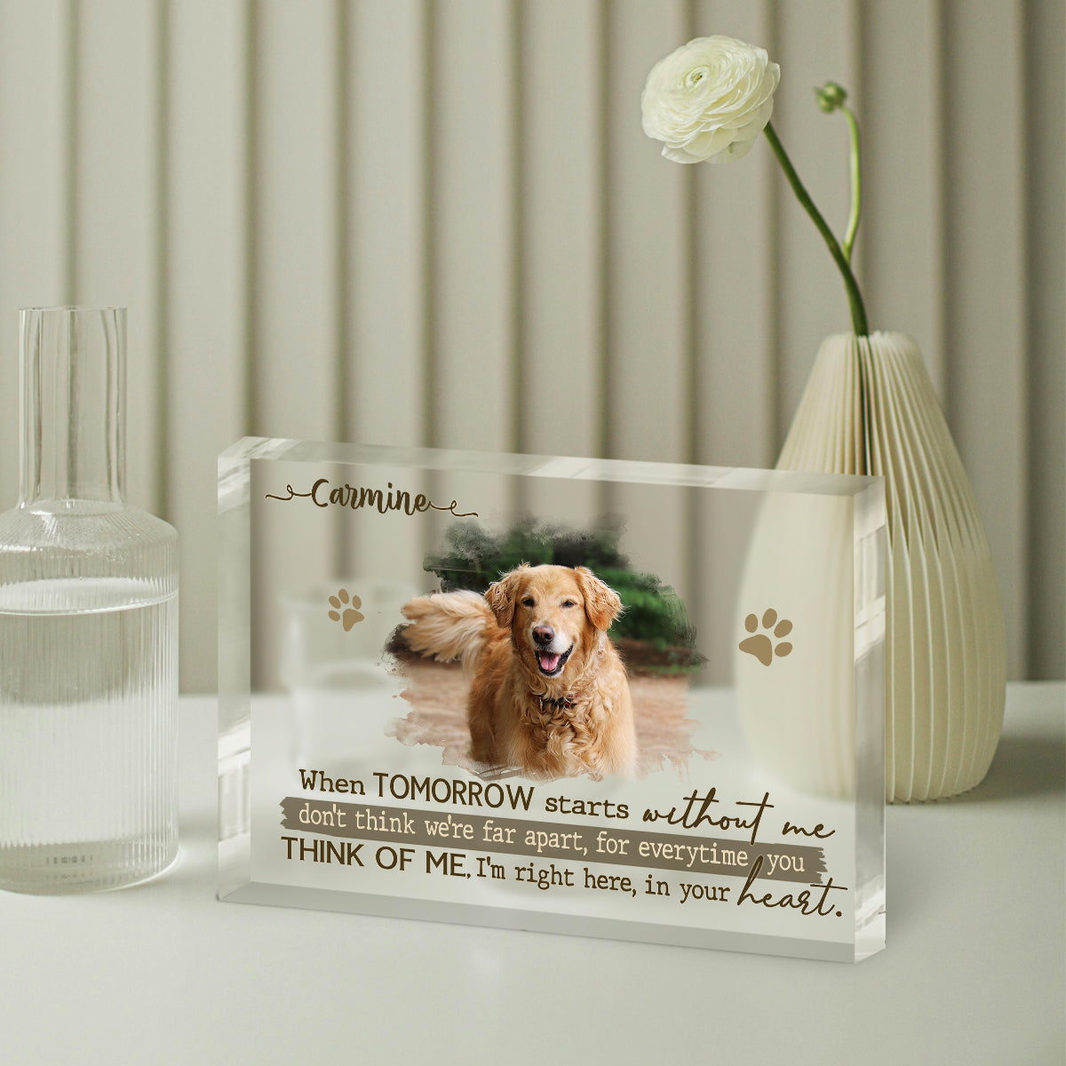Personalized Dog Remembrance Plaque – Pet Acrylic Photo Block For Loss Of Dogs – Pet Memorial Gift – When Tomorrow Starts Without Me