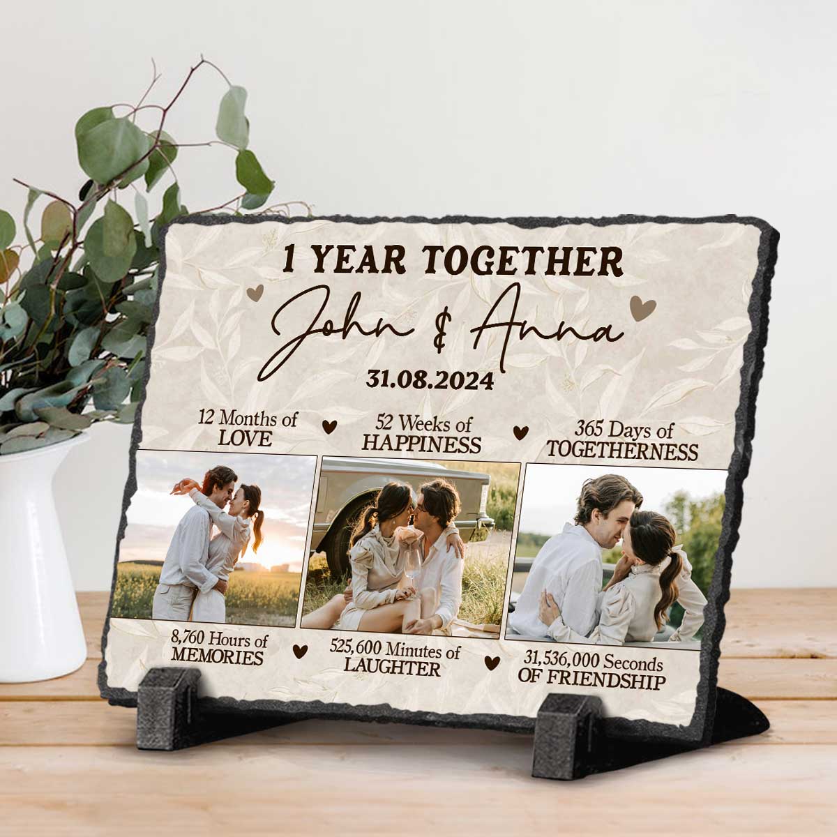 Personalized First Wedding Anniversary Rock Slate With Photo – Custom 1st Anniversary Gift For Him For Her - 1 Year Together Keepsake