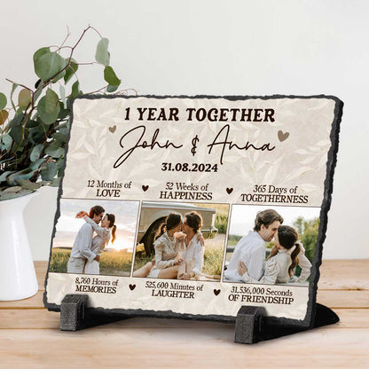 Personalized First Wedding Anniversary Rock Slate With Photo – Custom 1st Anniversary Gift For Him For Her - 1 Year Together Keepsake