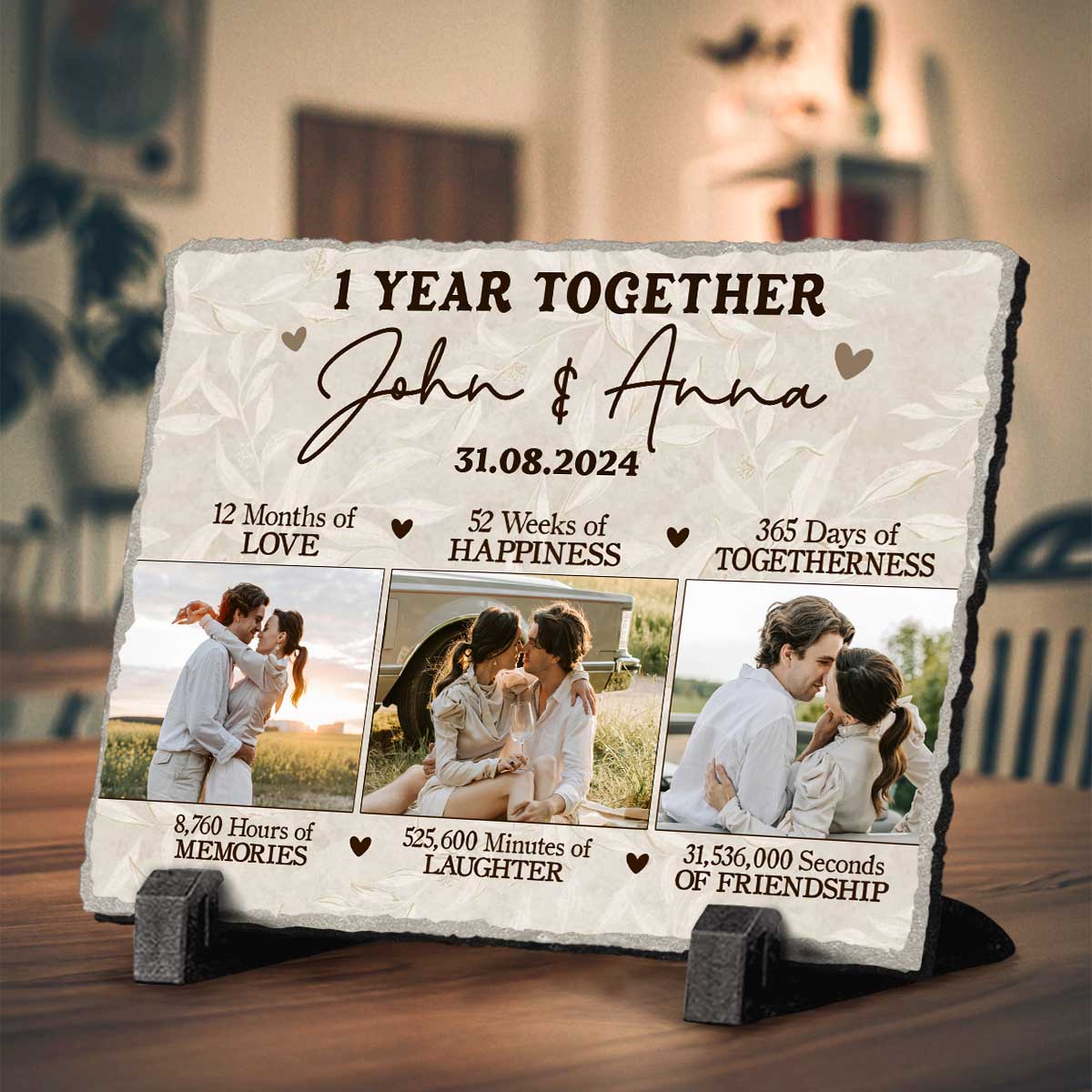 Personalized First Wedding Anniversary Rock Slate With Photo – Custom 1st Anniversary Gift For Him For Her - 1 Year Together Keepsake