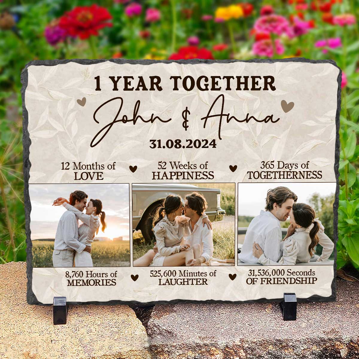 Personalized First Wedding Anniversary Rock Slate With Photo – Custom 1st Anniversary Gift For Him For Her - 1 Year Together Keepsake