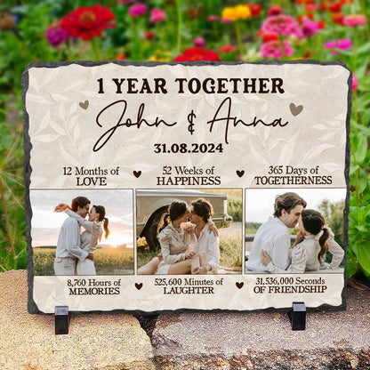 Personalized First Wedding Anniversary Rock Slate With Photo – Custom 1st Anniversary Gift For Him For Her - 1 Year Together Keepsake
