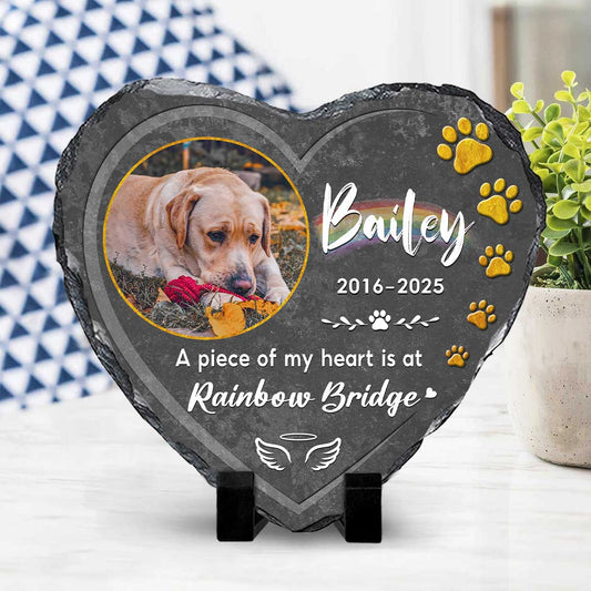 Personalized Photo Dog Memorial Stone – Pet Memorial Grave Markers – Dog Loss Gifts – A piece Of My Heart Is At Rainbow Bridge